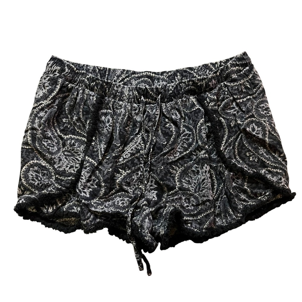 Mossimo Supply Co Paisley Print Fringe Hem Rayon Shorts Black Grey Large
